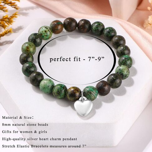 Gifts for Mom Natural Stone Bracelet for Women Mom Mother in Law Heart Charm Agate Bead Bracelets Gifts for Mothers Day Birthday Anniversary Christmas in Saudi Arabia