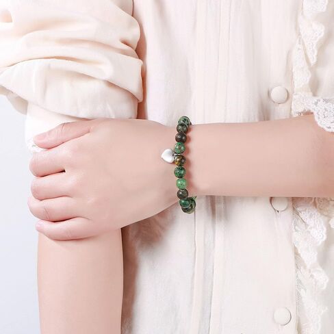 Gifts for Mom Natural Stone Bracelet for Women Mom Mother in Law Heart Charm Agate Bead Bracelets Gifts for Mothers Day Birthday Anniversary Christmas in Saudi Arabia