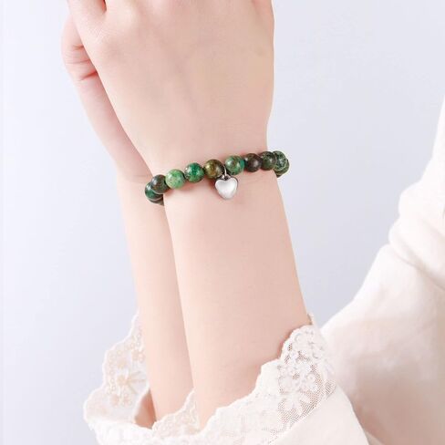 Gifts for Mom Natural Stone Bracelet for Women Mom Mother in Law Heart Charm Agate Bead Bracelets Gifts for Mothers Day Birthday Anniversary Christmas in Saudi Arabia