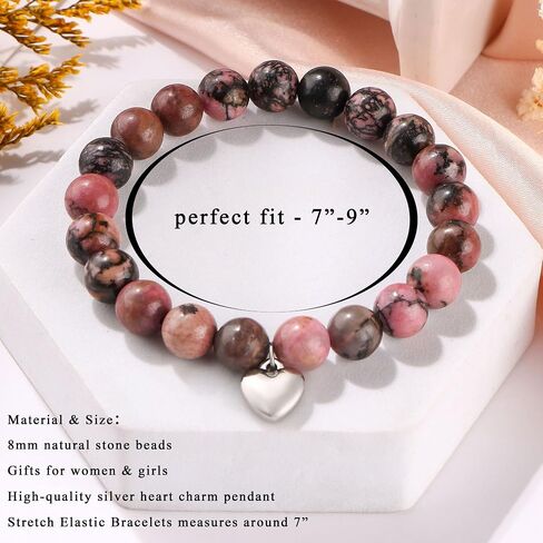 Gifts for Mom Natural Stone Bracelet for Women Mom Mother in Law Heart Charm Agate Bead Bracelets Gifts for Mothers Day Birthday Anniversary Christmas in Saudi Arabia