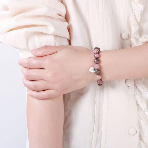 Gifts for Mom Natural Stone Bracelet for Women Mom Mother in Law Heart Charm Agate Bead Bracelets Gifts for Mothers Day Birthday Anniversary Christmas in Saudi Arabia