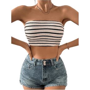 Verdusa Women's Stripe Print Tube Top Backless Strapless Crop Tops