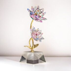 Crystal Lotus with Base, Glass Home Decoration, Feng Shui Prayer, Comes with Gift Box for Home Decoration, Birthday Gifts, Wedding Parties (Golden crystal lotus)
