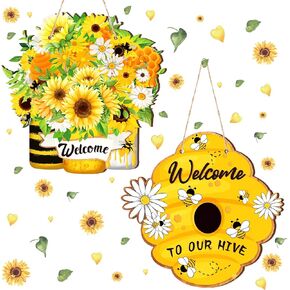 GlikCeil 2 Pieces Halloween Door Sign Decorations, Wooden Happy Halloween Hanging Sign for Front Door Hanger Decor, Ghost Pumpkin Halloween Indoor Outdoor Wall Halloween Party Decorations