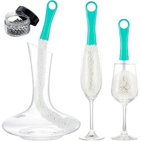 Boao 3 Pcs Decanter Cleaning Brush Wine Glass Cleaner Brush Flexible Bottle Cleaning Brush Set with Cleaning Beads Household Tools for Cleaning Decanters Goblets Glasses Cups(Black)