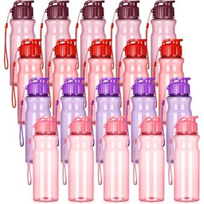 Tioncy 20 Pieces Plastic Water Bottles for Adults Bulk 17 oz Sport Drink Bottles with Handle Strap Lightweight Leakproof Drink Flip Top Bottles for Party Outdoor(Black)