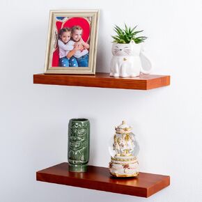 2 Pc Natural Pine Wooden Floating Shelves for Wall with No Drilling; Wall Mounted Wood Shelf Set; Wall Shelves for Living Room, Bathroom, Kitchen and Bedroom Bookshelf (DIY-Natural, 24 inch)