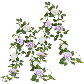 Burgundy Artificial Rose Garlands Rose Vines Leaves Banners Hanging Floral Garland Fake Rose Flower Vine for Wedding Arch Ceremony Home Garden Outdoor Party Wall Decorations