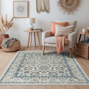 Area Rugs for Living Room, Area Rugs 6x9 for Bedroom, Comfortable and Soft Fabric, TPR Non-Slip Backing, Sturdy Sewn Edges, 6 x 9 Large Washable Carpet