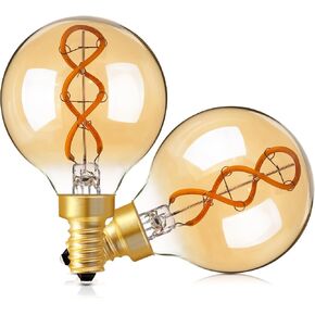 Genixgreen Dimmable E26 Amber LED Bulb Small Edison Light Bulb 25 Watt Equal 3W,G16.5/G50 Antique Globe Spiral Filament Bulb for Vanity Outdoor Light Strings,Soft White 2200K,180LM,2 Pack