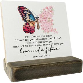 Christian Quote Wood Plaque, Jeremiah 29:11- For I Know The Plans I Have For You, Plaque with Wooden Stand, Wood Sign Plaque Gift, Bible Verse Gift Wood Sign, Christian Family Religious Home Décor B1
