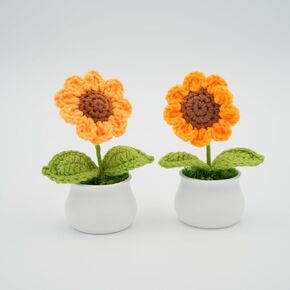 (2 PC) Handmade Cute Mini Potted Crochet Plants, Knitted Potted Plants, Knitted Flower for Car Dash Decoration, Table Decoration, Home Decoration (Forget Me Not White + Pink)