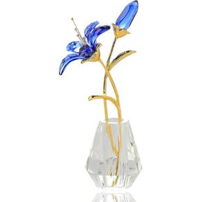 Crystal Pink Lily Flower Figurines Collectibles with Crystal Vase Gifts for Women Friends, Crystal Pink Flower with Gold Metal Stem Paperweights Decoration for Home Wedding Party Decor