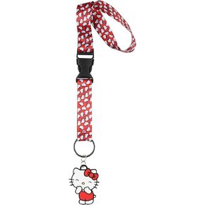 Sanrio Hello Kitty All-Over Print Wrist Strap Lanyard for Keys with 2" Rubber Charm Hand and Wrist Keychain