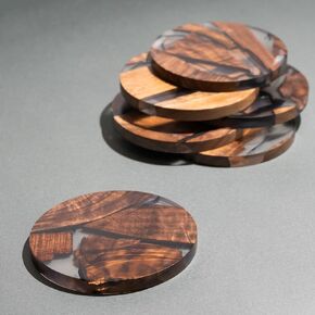 Walnut Coasters Set, Epoxy Coasters, Modern Coasters with Holder, Walnut Coasters No Scent