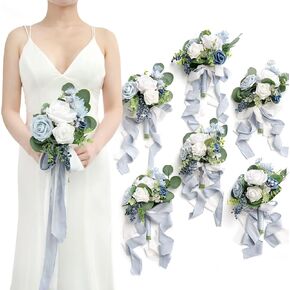 Ling's Moment Artificial Flowers Terracotta Bridesmaid Bouquet Set of 6, Fall Wedding Flowers Bouquets for Bridesmaids, 7 Inch Bridal Bouquets for Bridesmaids, Wedding, Ceremony, Anniversary, etc
