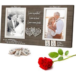 Then & Now Anniversary Picture Frames for Couple with The Words"Love is patient,Love is kind,Love never fails" Holds 2 4X6 Inches Photos (White)