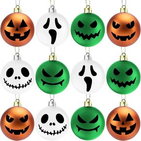 24 Pieces Halloween Ball Ornaments Halloween Tree Hanging Ornaments Night Christmas Decorative Balls White Orange Green Ghost Hanging Balls for Halloween Hanging Decorations