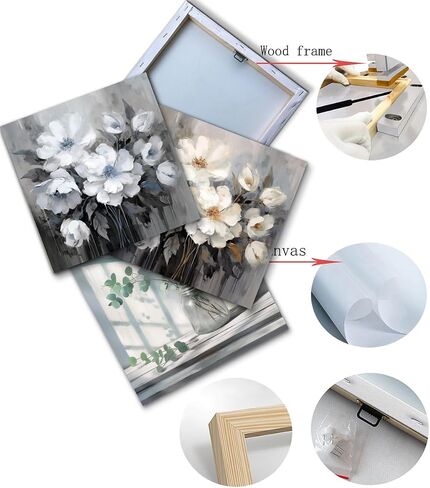 AnZhongArt Flower Picture Decor Wall Art Canvas Print White Floral Poster Decoration Bedroom Bathroom Love Wall Art(24x24 inches) in Saudi Arabia