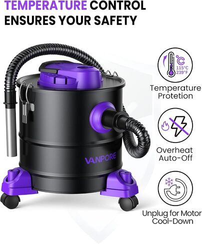 Ash Vacuum for Pellet Stoves: 5.2 Gallon Fireplace Ash Vac with 1200w Powerful Suction & Wheeled Base - Ash Vacuum Cleaner for Fireplaces, Pellet Grill, Wood Stove, Fire Pits (Blue) in Saudi Arabia