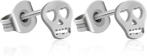 TGNEL Pure Titanium Earrings Studs Gothic Skull Bone Earrings Cool Party Halloween Earrings Hypoallergenic for Men Women Silver/Black in Saudi Arabia