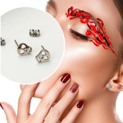 TGNEL Pure Titanium Earrings Studs Gothic Skull Bone Earrings Cool Party Halloween Earrings Hypoallergenic for Men Women Silver/Black in Saudi Arabia