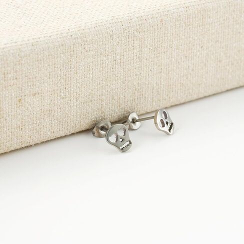 TGNEL Pure Titanium Earrings Studs Gothic Skull Bone Earrings Cool Party Halloween Earrings Hypoallergenic for Men Women Silver/Black in Saudi Arabia