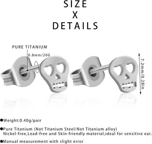 TGNEL Pure Titanium Earrings Studs Gothic Skull Bone Earrings Cool Party Halloween Earrings Hypoallergenic for Men Women Silver/Black in Saudi Arabia
