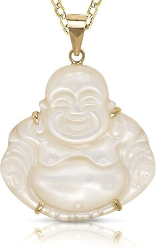 Real 14k 16-inch Natural Jade or Onyx Carved Smiling Buddha Pendant Necklace (24mm x 30mm) in Saudi Arabia