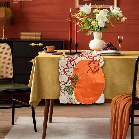 AMZALI Fall Table Runner Cutwork Embroidered Maple Leaves Dresser Scarf Harvest Table Topper for Thanksgiving's Day Home Holiday Party Decoration Runner 14"x 36" in Saudi Arabia