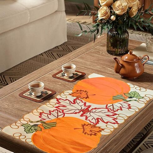 AMZALI Fall Table Runner Cutwork Embroidered Maple Leaves Dresser Scarf Harvest Table Topper for Thanksgiving's Day Home Holiday Party Decoration Runner 14"x 36" in Saudi Arabia
