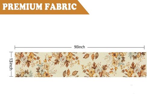 Fall Table Runner Pumpkin Floral Leaves Glitter Table Decorations Seasonal Autumn Harvest Kitchen Dining Table Indoor Outdoor Party Supplies 13x72 Inch in Saudi Arabia