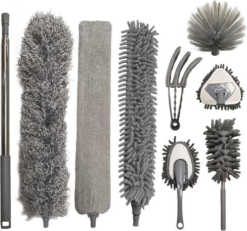 Dusters for Cleaning, 7Pcs Microfiber Duster with Extension Pole Up to 100Inches, Machine Washable Ceiling Fan Cleaner Duster for Cleaning Cobweb, Blinds, Furniture in Saudi Arabia