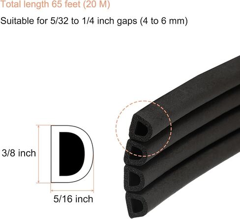 uxcell 65 Ft Weather Stripping Seal Strip for Doors/Window, 5/16 Inch x 3/8 Inch Self Adhesive D Type Foam Sealing Tape, Soundproofing Door Seal Strip Brown in Saudi Arabia