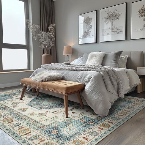 Area Rugs for Living Room, Area Rugs 6x9 for Bedroom, Comfortable and Soft Fabric, TPR Non-Slip Backing, Sturdy Sewn Edges, 6 x 9 Large Washable Carpet in Saudi Arabia