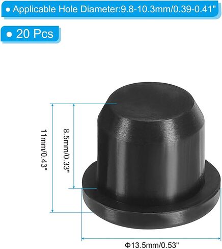 PATIKIL Silicone T-Hole Stoppers 6.3mm/0.25inch, 20 Pack Soft Flexible Plug End Cover Caps Waterproof Bottle Seal Plug for Cable Gland Hole, Black in Saudi Arabia