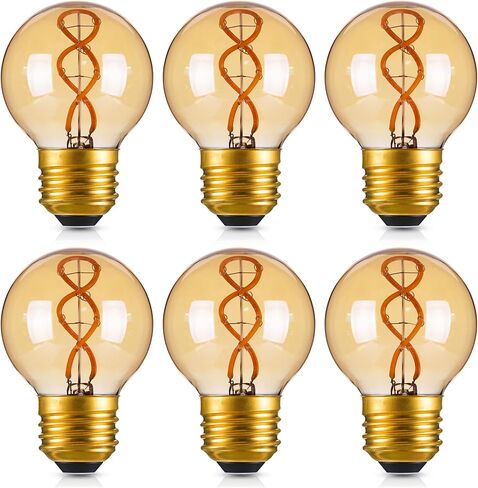 Genixgreen Dimmable E26 Amber LED Bulb Small Edison Light Bulb 25 Watt Equal 3W,G16.5/G50 Antique Globe Spiral Filament Bulb for Vanity Outdoor Light Strings,Soft White 2200K,180LM,2 Pack in Saudi Arabia
