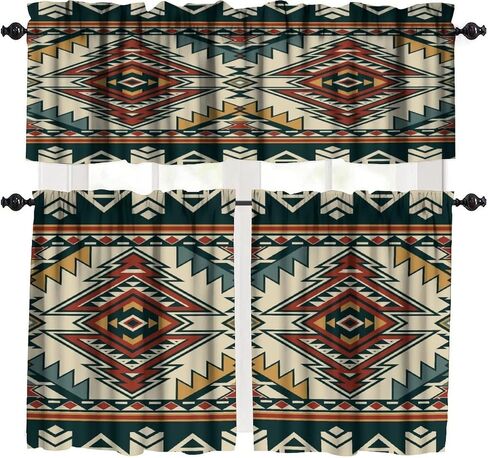 Aztec Valance Curtain for Kitchen, Window Treatment Southwestern Tribal Navajo Native American Farm Style Patterm Rod Pocket Drapes for Kitchen Batroom Office Deocr 54x18inch in Saudi Arabia
