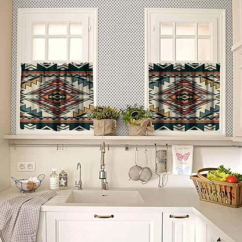 Aztec Valance Curtain for Kitchen, Window Treatment Southwestern Tribal Navajo Native American Farm Style Patterm Rod Pocket Drapes for Kitchen Batroom Office Deocr 54x18inch in Saudi Arabia
