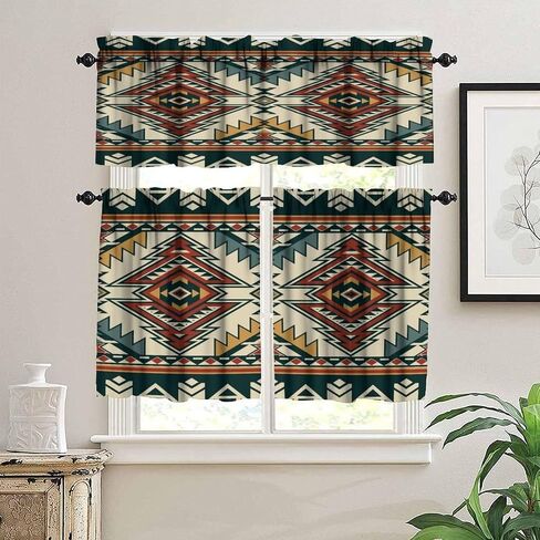 Aztec Valance Curtain for Kitchen, Window Treatment Southwestern Tribal Navajo Native American Farm Style Patterm Rod Pocket Drapes for Kitchen Batroom Office Deocr 54x18inch in Saudi Arabia