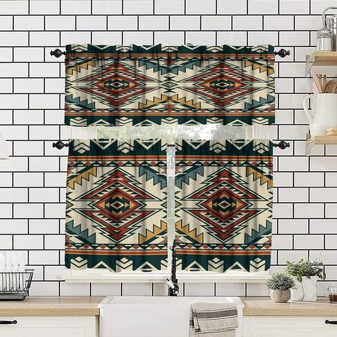 Aztec Valance Curtain for Kitchen, Window Treatment Southwestern Tribal Navajo Native American Farm Style Patterm Rod Pocket Drapes for Kitchen Batroom Office Deocr 54x18inch in Saudi Arabia