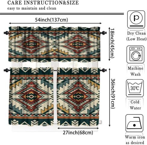 Aztec Valance Curtain for Kitchen, Window Treatment Southwestern Tribal Navajo Native American Farm Style Patterm Rod Pocket Drapes for Kitchen Batroom Office Deocr 54x18inch in Saudi Arabia