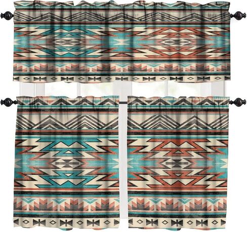 Aztec Valance Curtain for Kitchen, Window Treatment Southwestern Tribal Navajo Native American Farm Style Patterm Rod Pocket Drapes for Kitchen Batroom Office Deocr 54x18inch in Saudi Arabia
