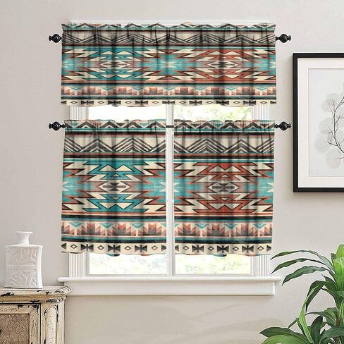 Aztec Valance Curtain for Kitchen, Window Treatment Southwestern Tribal Navajo Native American Farm Style Patterm Rod Pocket Drapes for Kitchen Batroom Office Deocr 54x18inch in Saudi Arabia