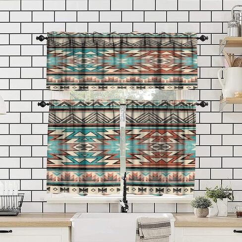 Aztec Valance Curtain for Kitchen, Window Treatment Southwestern Tribal Navajo Native American Farm Style Patterm Rod Pocket Drapes for Kitchen Batroom Office Deocr 54x18inch in Saudi Arabia