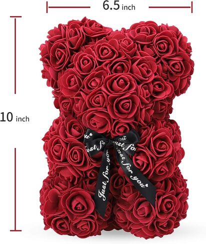 LINKLO Valentines Day Gifts for Her,Rose Bear Rose Teddy Bear -10 inch Artificial Rose Flower Bear, Gift for Valentines Day, Wedding, Mothers Day and Anniversary, Including Transparent Gift Box (Red) in Saudi Arabia