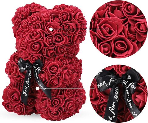 LINKLO Valentines Day Gifts for Her,Rose Bear Rose Teddy Bear -10 inch Artificial Rose Flower Bear, Gift for Valentines Day, Wedding, Mothers Day and Anniversary, Including Transparent Gift Box (Red) in Saudi Arabia
