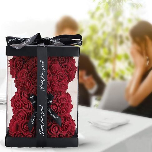 LINKLO Valentines Day Gifts for Her,Rose Bear Rose Teddy Bear -10 inch Artificial Rose Flower Bear, Gift for Valentines Day, Wedding, Mothers Day and Anniversary, Including Transparent Gift Box (Red) in Saudi Arabia