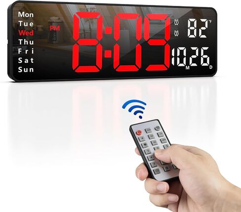 Zgrmbo 13" Digital Wall Clock with Remote Control, Large Digital Clock with Date, Week, Temperature, Alarm, Timer, Electric Wall Clock for Living Room, Bedroom, Decor, Gift for Elderly in Saudi Arabia