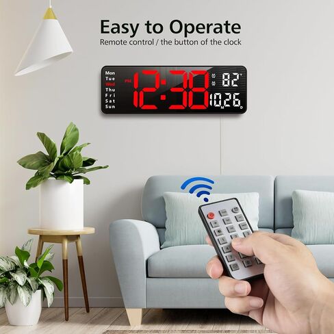 Zgrmbo 13" Digital Wall Clock with Remote Control, Large Digital Clock with Date, Week, Temperature, Alarm, Timer, Electric Wall Clock for Living Room, Bedroom, Decor, Gift for Elderly in Saudi Arabia